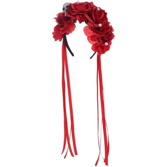 Women\'s Bohemian Rose Headband Halloween Ghost Skeleton Mesh Hair Hoop